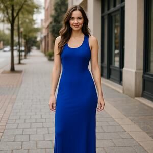 Splendid Blue Dress Tie Back Maxi